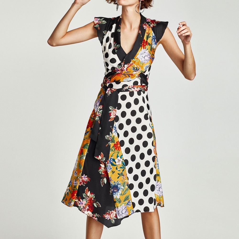 Zara floral and polka dot dress